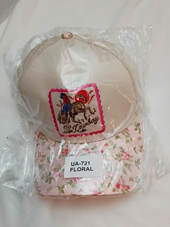 Zenana Outfitters Accessories - Women's Floral Cowboy Patch Cap - Beige and Pink